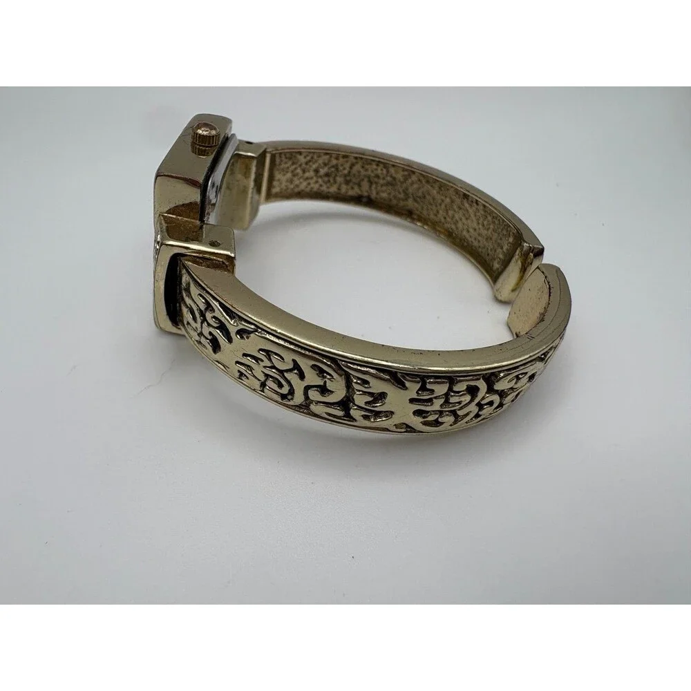 Vintage Vivani Gold-Tone Square Dial Bangle Cuff Watch Japan Movt Ornate Band